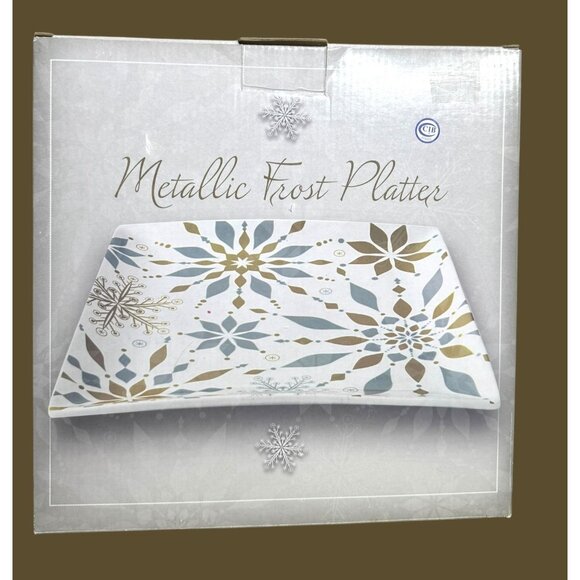 Metallic Frost Square Platter With Gold & Silver Snowflake Design - Picture 4 of 10